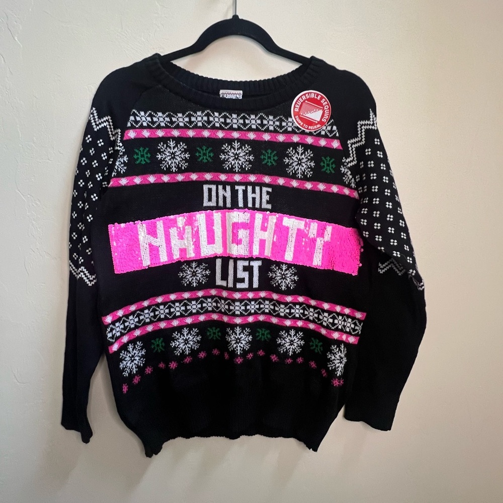 Black and Pink Holiday Sweater naughty or nice‎
